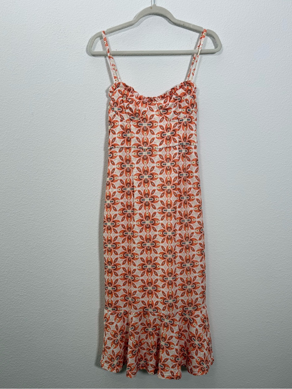 Slate & Willow Orange White‎ Tile Print Dress Cottagecore Sundress Boho Coastal